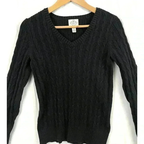 St. John's Bay Long Sleeve Pullover Sweater Petite SMALL Black V-Neck Women's - Picture 5 of 8